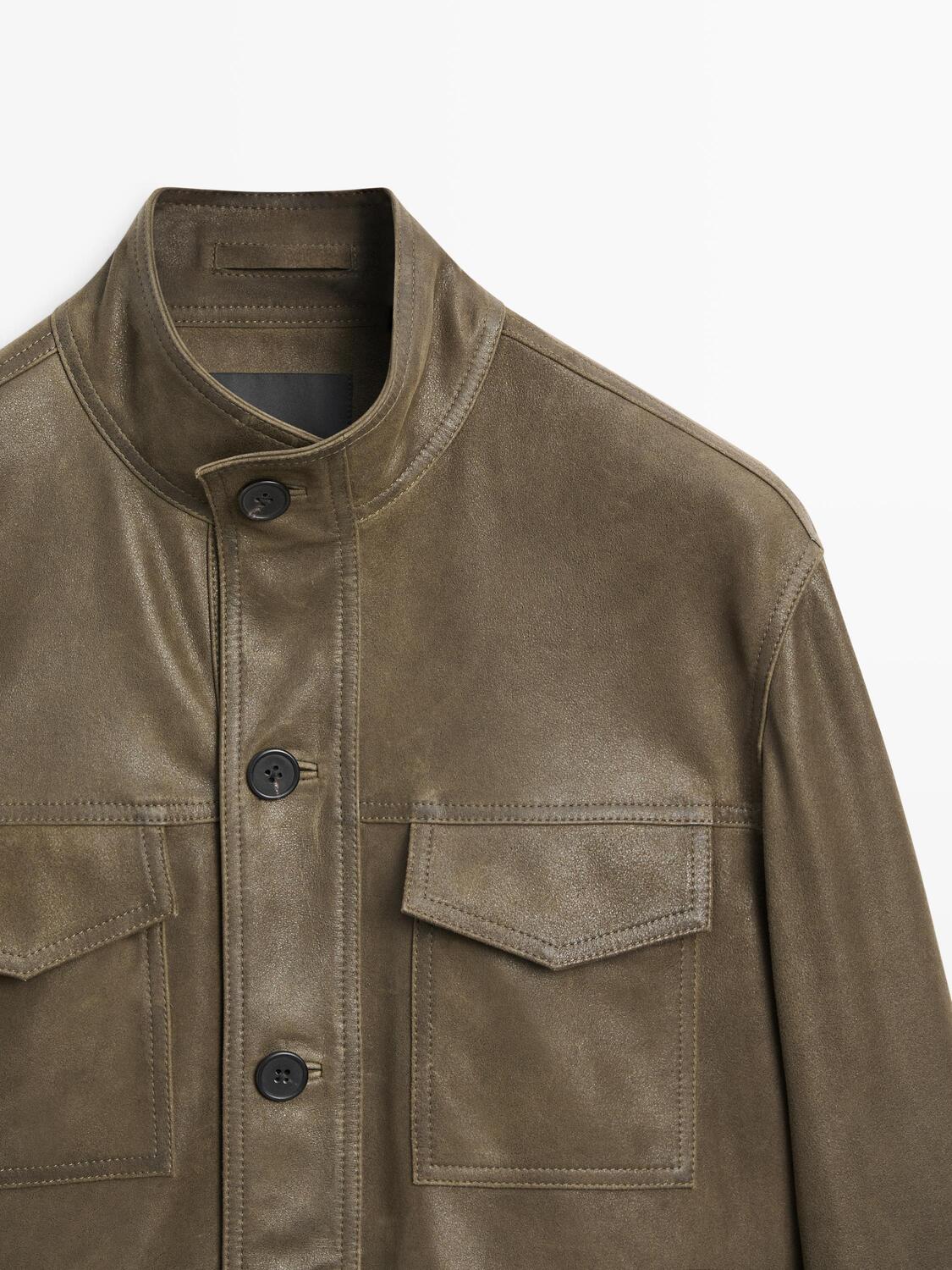 Куртка из козьей кожи с эффектом состаривания Massimo Dutti, khaki — фото 4