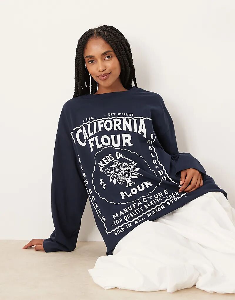 

Футболка ASOS DESIGN с длинными рукавами и принтом Калифорнии, темно-синего цвета