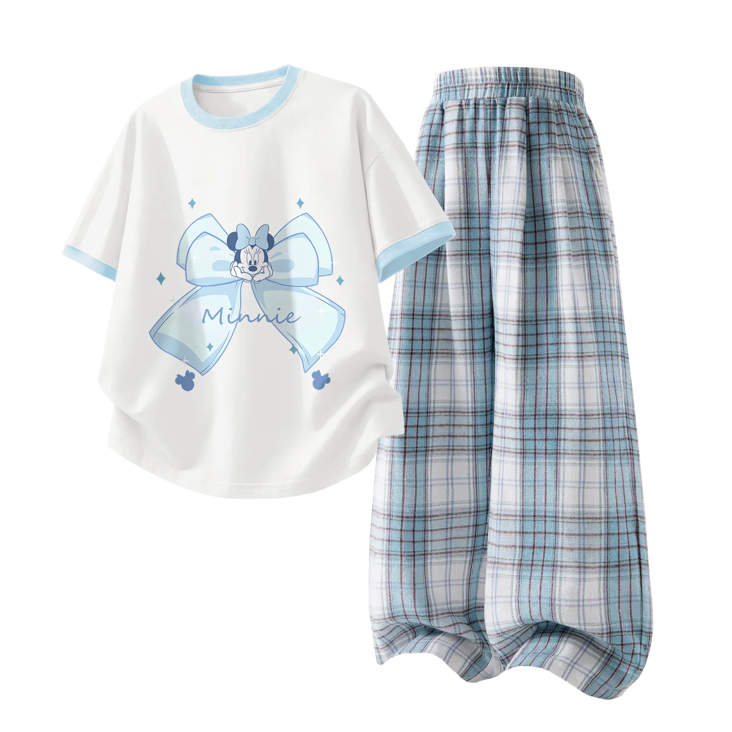 Детская спортивная футболка с круглым вырезом Disney, Di Meng Jie Cream Blue+Solid Color White Cloud Blue