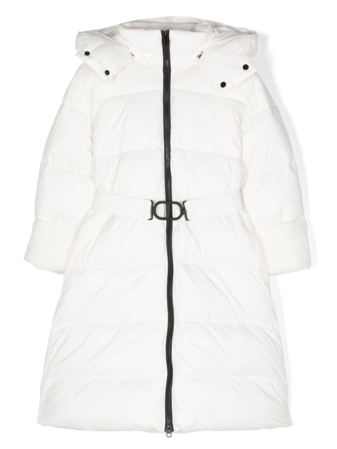 

TWINSET Kids стеганое пальто с капюшоном и поясом, белый