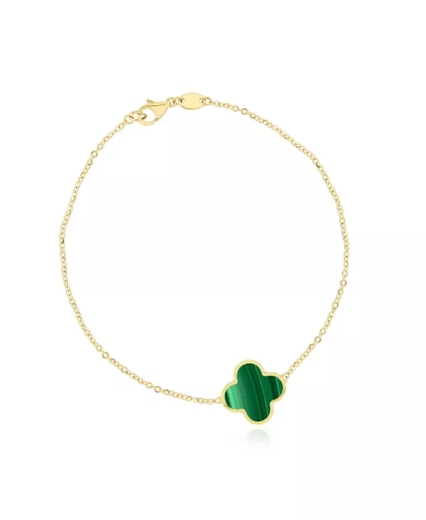 

Большой браслет с малахитом и одним клевером, золото 14 карат The Lovery, malachite