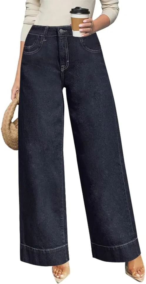 

Женские джинсы с высокой талией и широкими штанинами — эластичные прямые брюки TTFIFENG