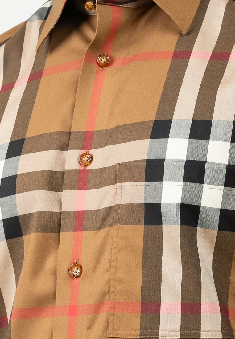 Рубашка мужская с коротким рукавом Claverdon Burberry, клетчатая, коричневый — фото 3