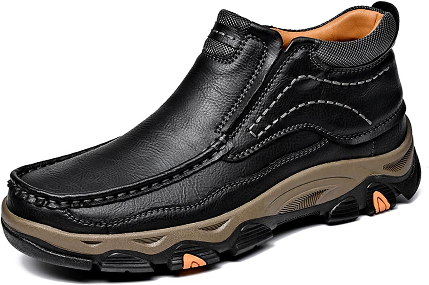 

Мужские слипоны из кожи, повседневные прогулочные туфли, удобные для работы, офиса, улицы, высокой посадки V8 Mostelo, черный