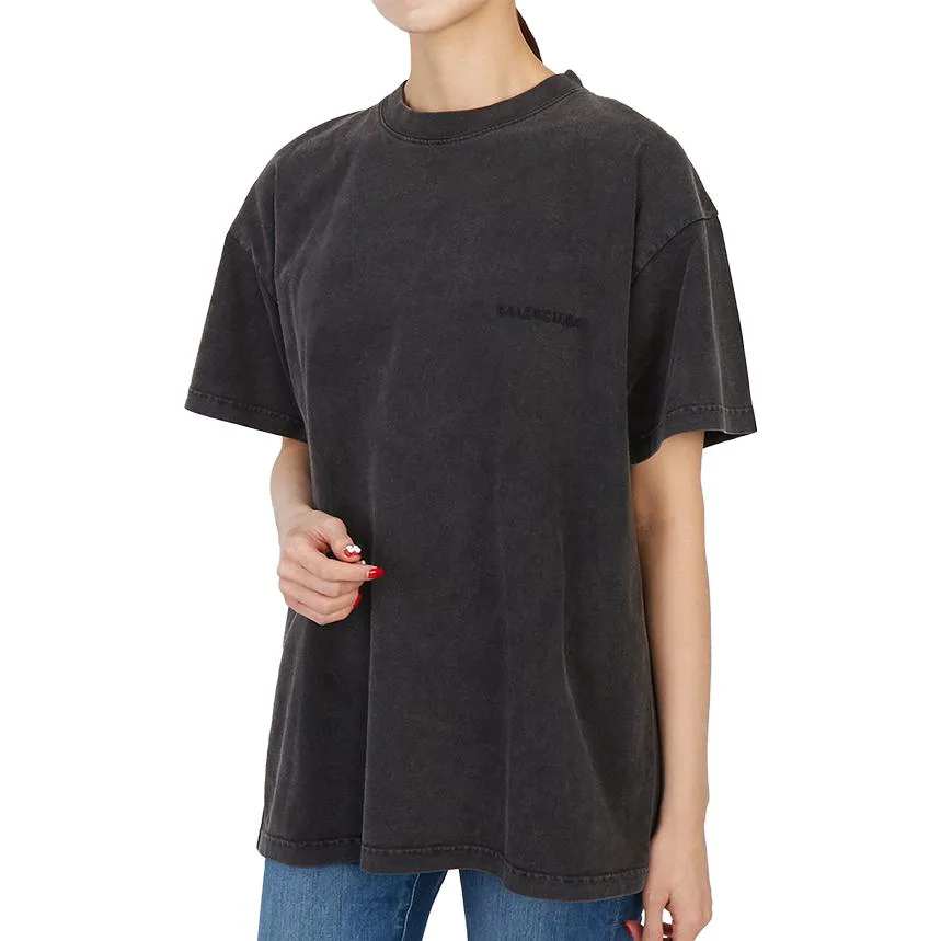 

Balenciaga SS22 Drop Shoulder Sleeve Футболка женская черная серая Loose Fit, Черный, Balenciaga SS22 Drop Shoulder Sleeve Футболка женская черная серая Loose Fit