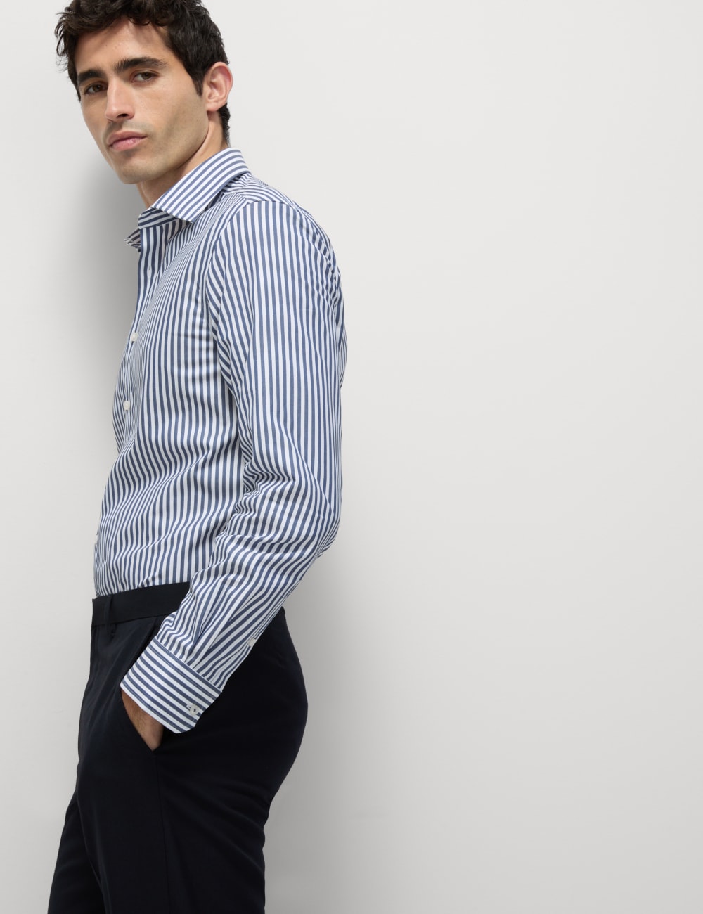 

Рубашка из хлопка в полоску Slim Fit Luxury Marks & Spencer SARTORIAL, темно-синий