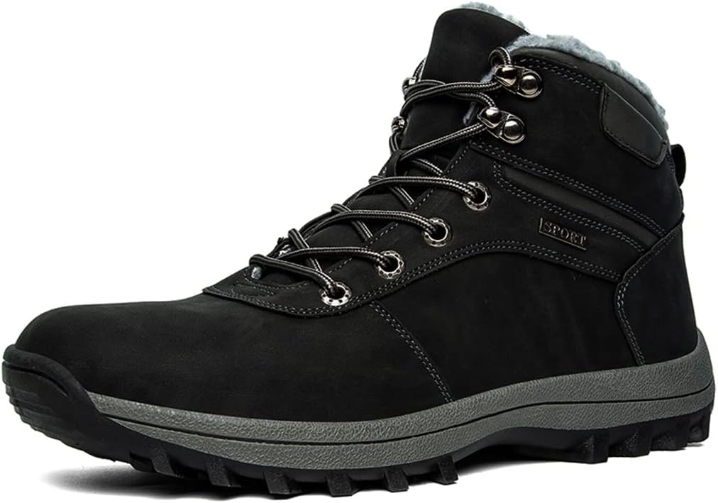 

Мужские легкие зимние ботинки Мужские зимние с теплой подкладкой Противоскользящие средние кожаные кроссовки для походов, работы, вождения и активного отдыха Veslexth, черный