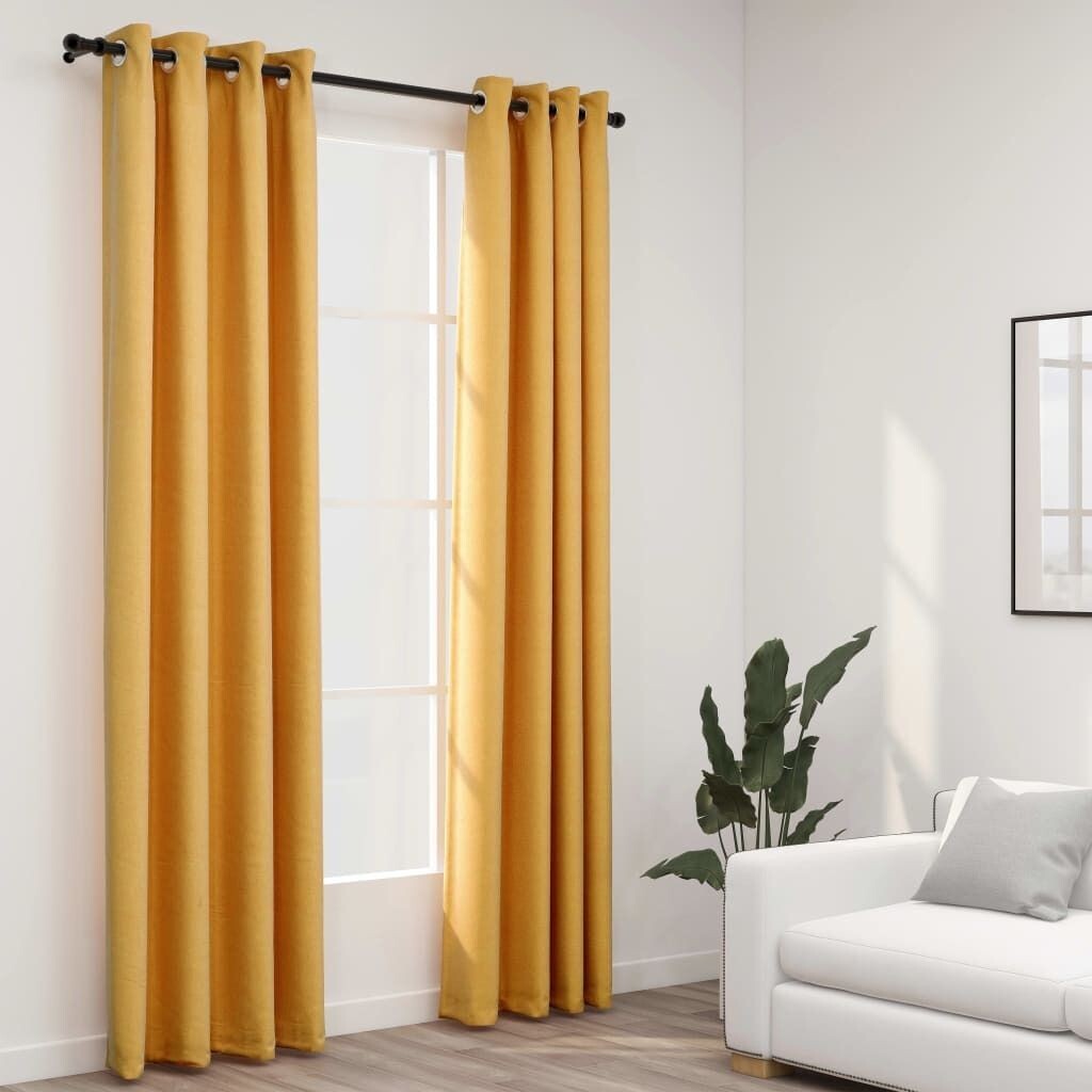 

Шторы блэкаут на люверсах под лен 2 шт. желтые 140х245 см DKD HOME DECOR, желтый