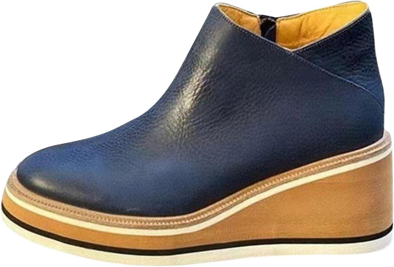 

Женские повседневные ботильоны на платформе с круглым носком из кожи, удобные на толстом каблуке с боковой молнией Baxtayel, синий