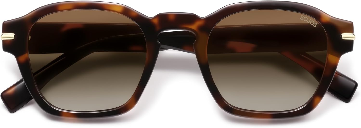 

Солнцезащитные очки SOJOS в винтажном ретро-стиле, квадратные, поляризованные, мужские, стандартной посадки, модные женские солнцезащитные очки SJ2382, Tortorise Frame Coffee Grading Lens