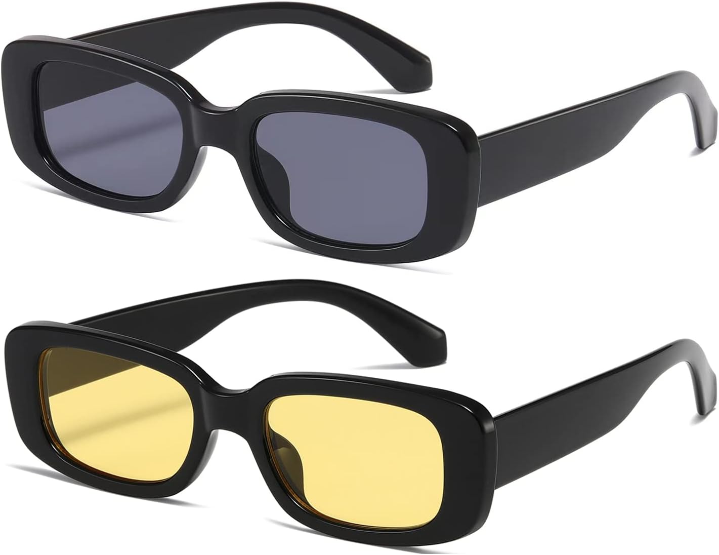 

Солнцезащитные очки Kimorn прямоугольной формы для женщин и мужчин, модные ретро-очки в стиле 90-х, защита от УФ-излучения UV 400, квадратная оправа, K1200, Black Frame Grey Lens+black Frame Yellow Lens