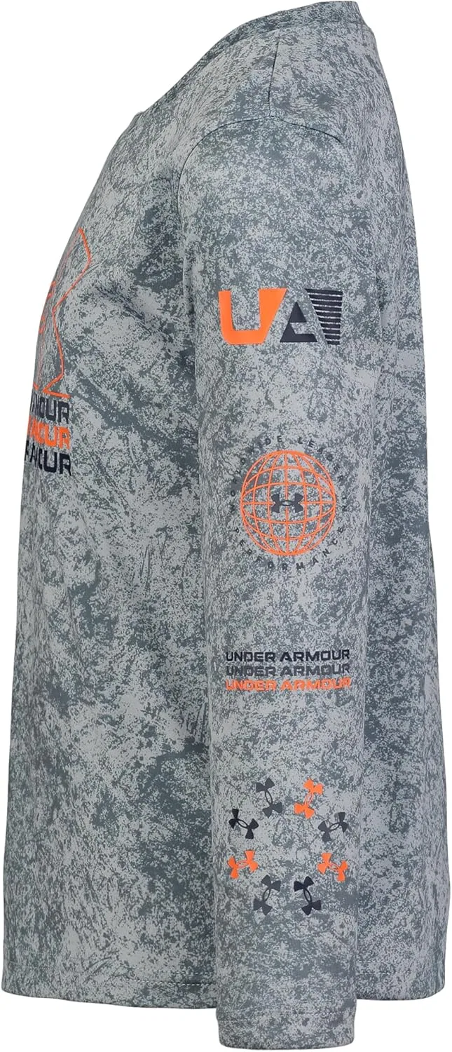 Детская футболка с длинным рукавом и графическим логотипом Under Armour, легкая и дышащая, свободного кроя, Printed Gravel — фото 2