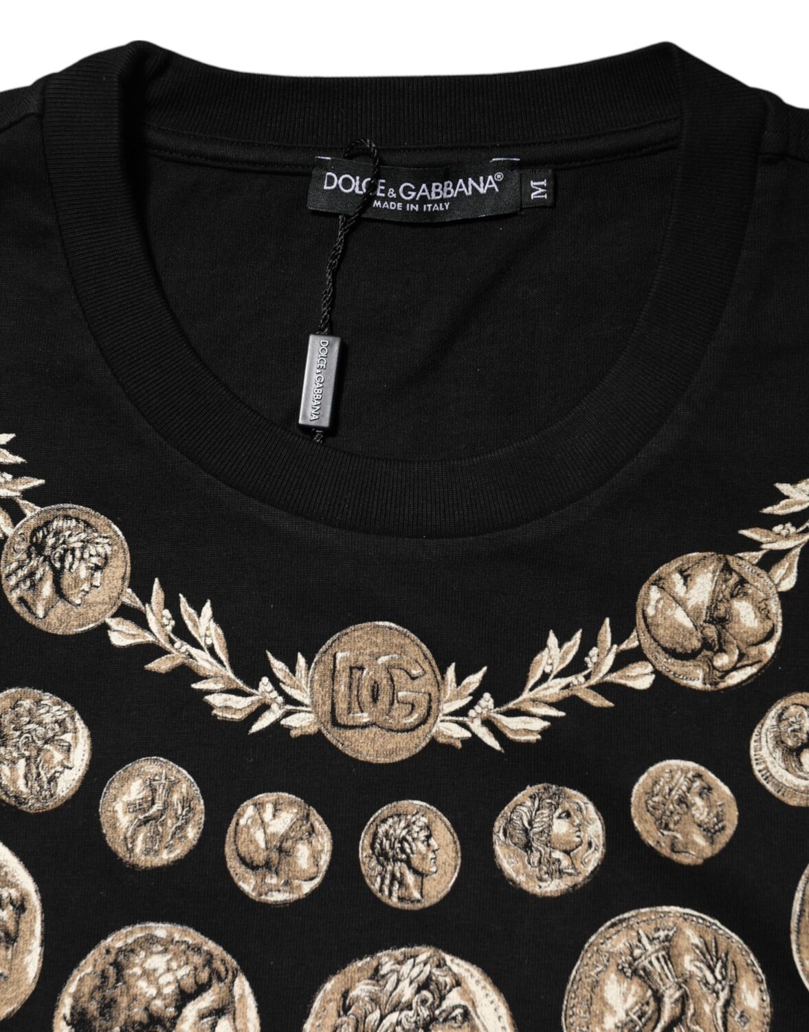 Футболка с круглым вырезом из хлопка с принтом в виде монет (черная) Dolce & Gabbana, черный — фото 3