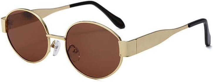 

Женские солнцезащитные очки в маленькой металлической оправе овальной формы, модные, класса люкс, с защитой от УФ-излучения UV400, мужские винтажные солнцезащитные очки TKKTLLT, Brown Gold