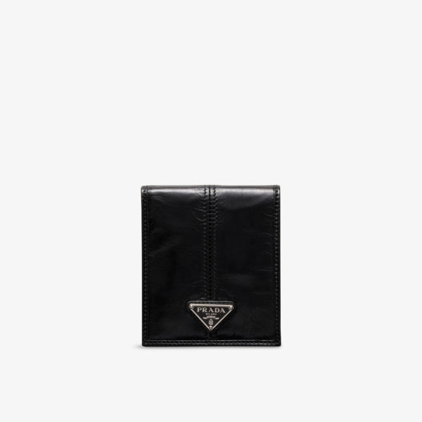 

Кожаный кошелек с брендовой пластиной Prada, черный