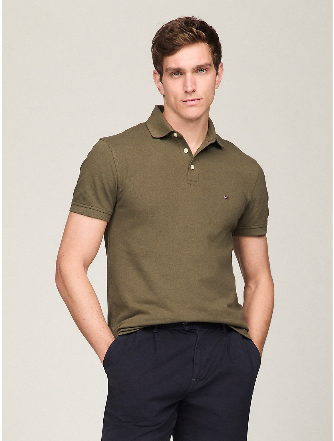 

Мужская облегающая рубашка Tommy Hilfiger Tommy Polo, хаки