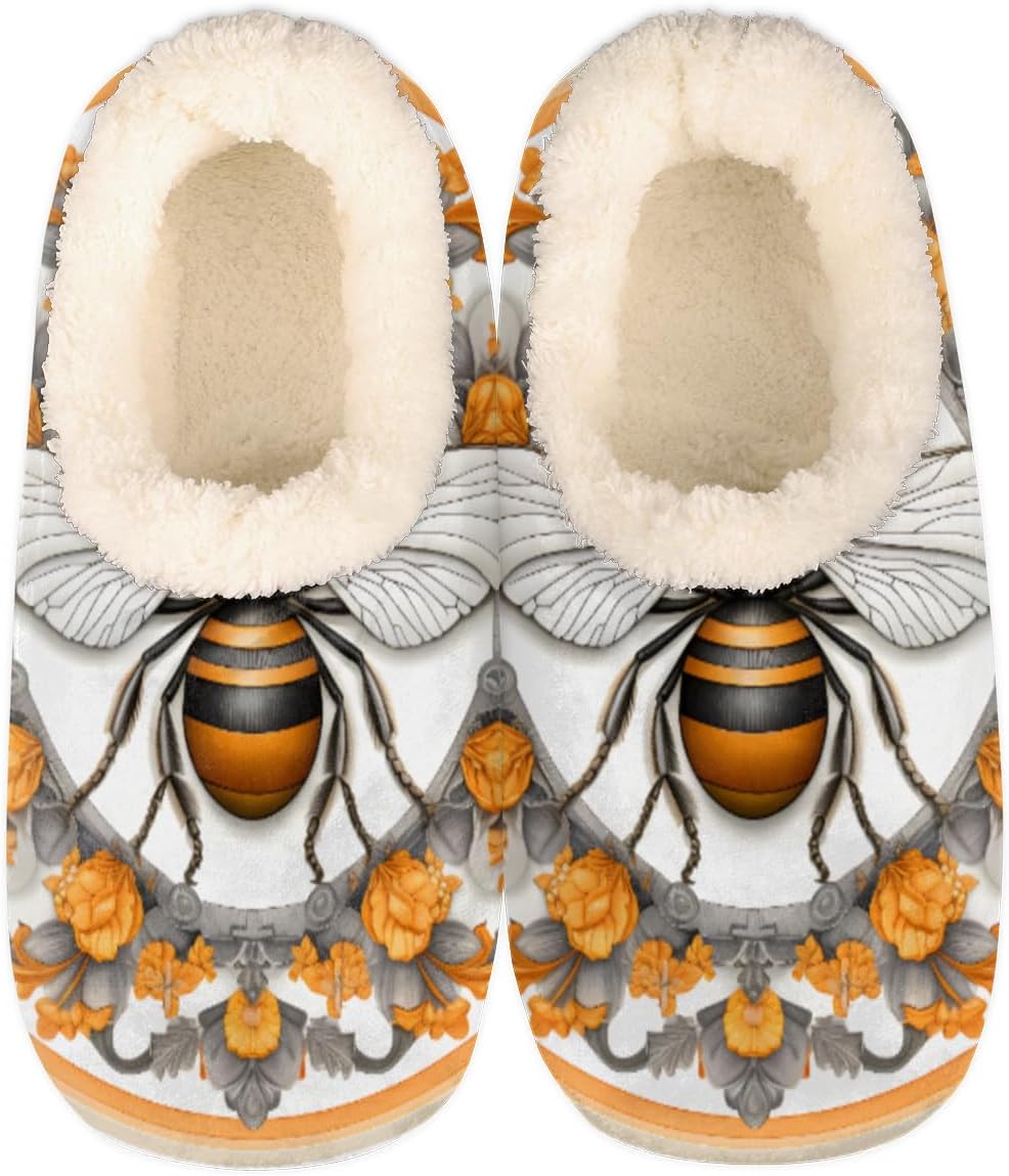 

Домашние тапочки Pardick Fuzzy для женщин и мужчин, с пчелой и цветами, с подошвой против скольжения, на флисовой подкладке, для дома и спальни, теплые тапочки с плюшевой подкладкой, пчелиный узор, мультиколор