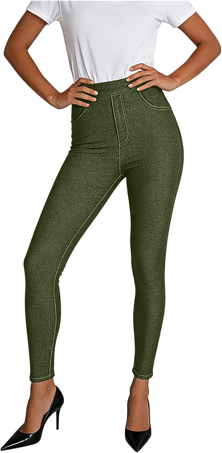Леггинсы джинсовые, высокие, Army Green