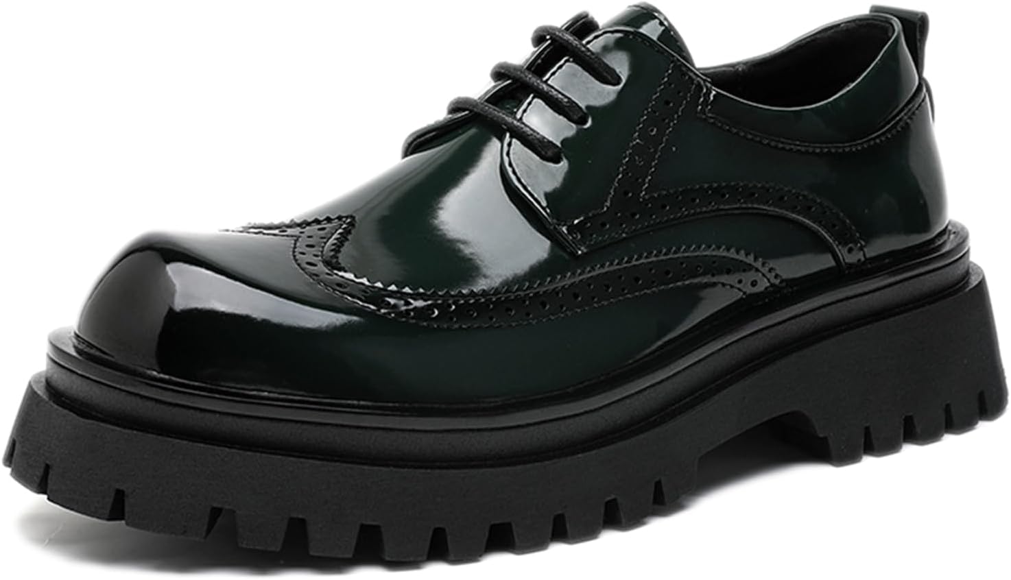 

Мужские оксфорды с крыльями, шнуровкой и массивной подошвой Lug, классические с широким круглым носком, удобным толстым каблуком и противоскользящей подошвой, деловая обувь для работы и офиса, повседневная обувь Adkgbe, зеленый