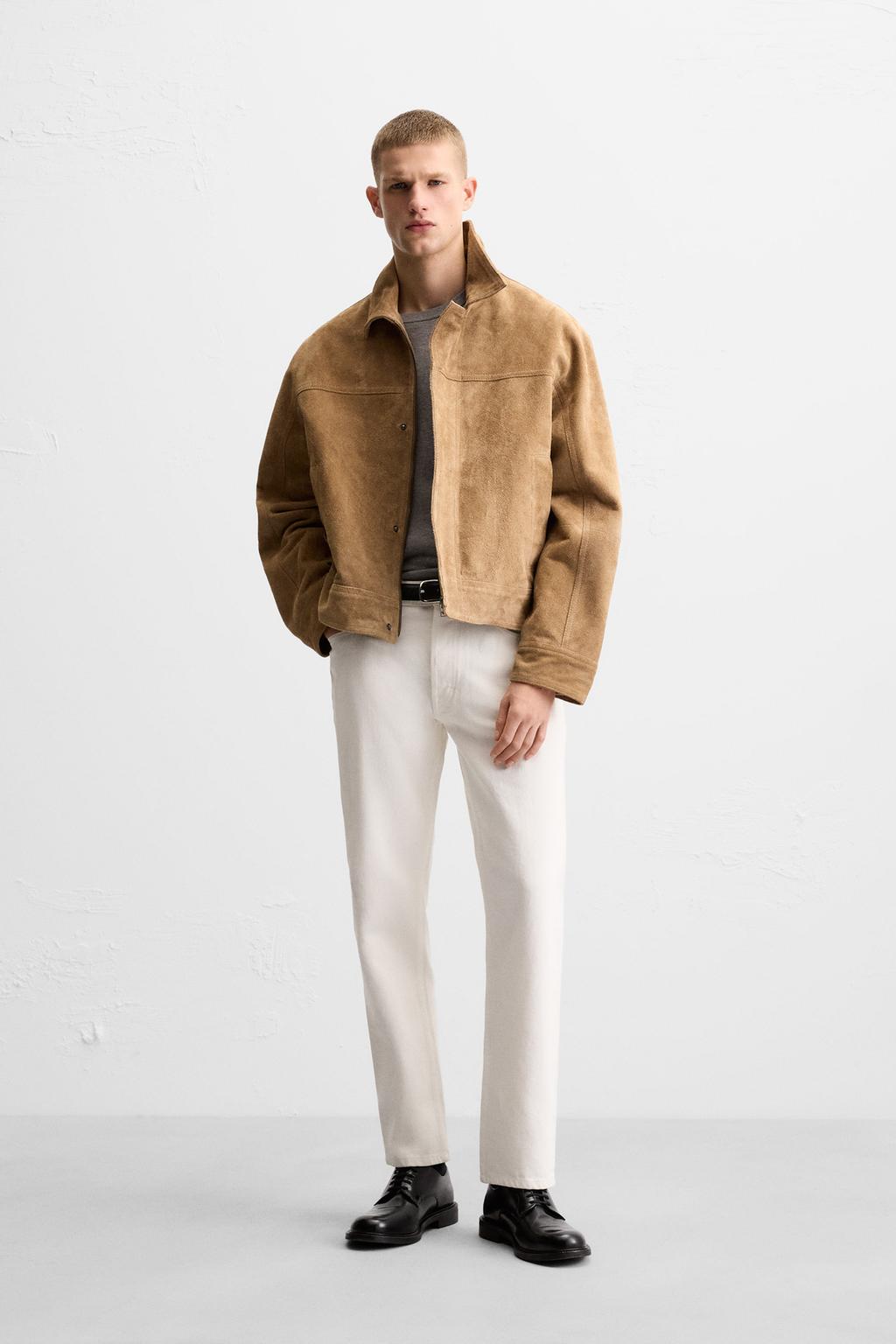 

Замшевая кожаная куртка ZARA, цвет Dark beige