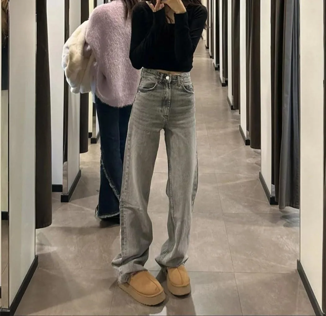 Женские классические джинсы Wide Leg с пятью карманами в мягком дениме для расслабленного повседневного образа — фото 3