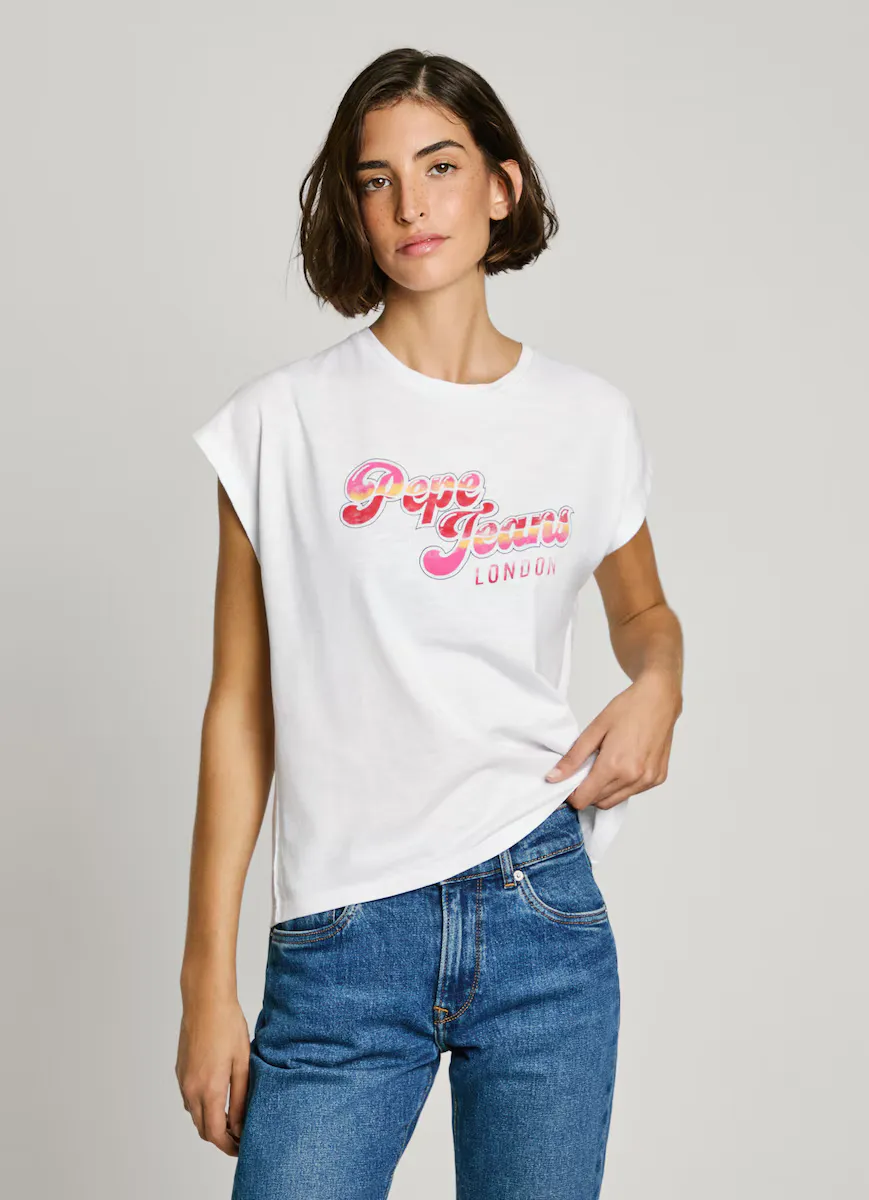 

Женская футболка с круглым вырезом и ретро-логотипом Pepe Jeans, белый