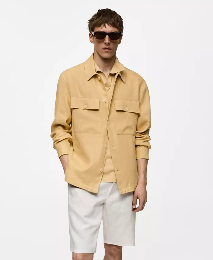 

Мужская льняная рубашка с деталями карманов Overshirt MANGO, желтый