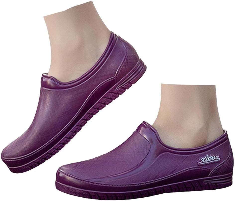 

Резиновые ботинки JYSwoshoe для женщин и мужчин, водонепроницаемые садовые сабо, обувь без шнурков, резиновые ботильоны, удобные, противоскользящие, для работы на улице, садоводства, фермерства, кемпинга и работы во дворе, фиолетовый