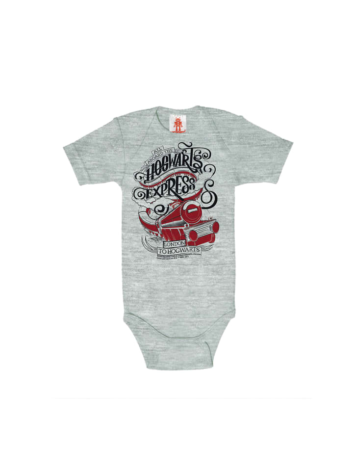 Logoshirt Набор из 2 детских бодиков "Гарри Поттер - Хогвартс-экспресс" с принтом "Гарри Поттер - Хогвартс-экспресс" серого цвета с пятнистым рисунком — фото 3