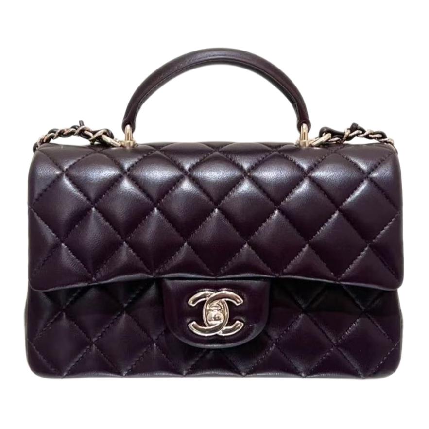 

CHANEL Классическая сумка Flap CF из ягненка и золотого металла, мини-кроссбоди для женщин, цвет Purple