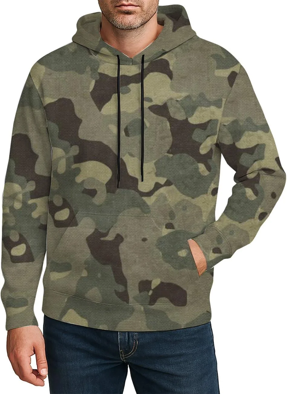 

Мужской худи с камуфляжным принтом, карманом и шнурком Deovige