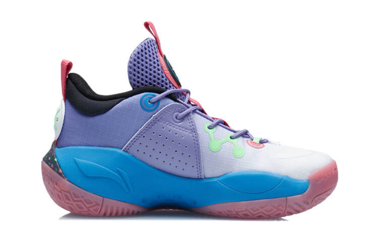 Детские баскетбольные кроссовки GS Mid-top Фиолетовый/флуоресцентный кислотно-зеленый/синий/красный Lining Young — фото 2