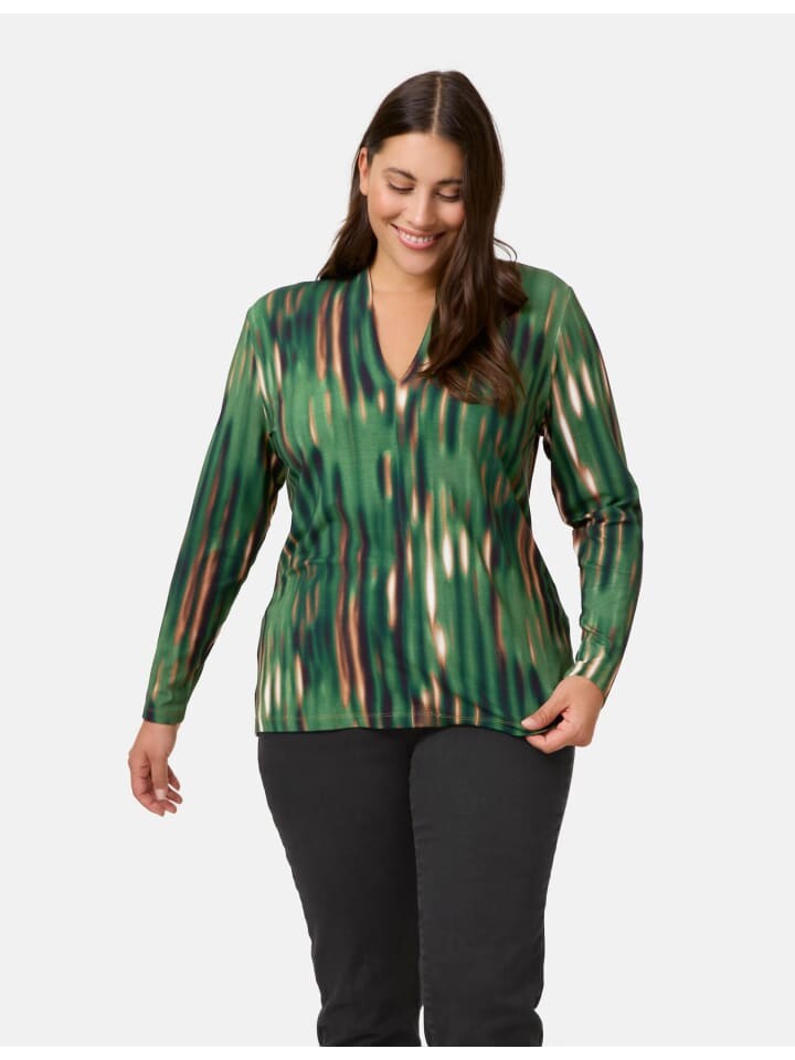 

Лонгслив SAMOON T-Shirt Langarm Rundhals, цвет Treetop Green gemustert