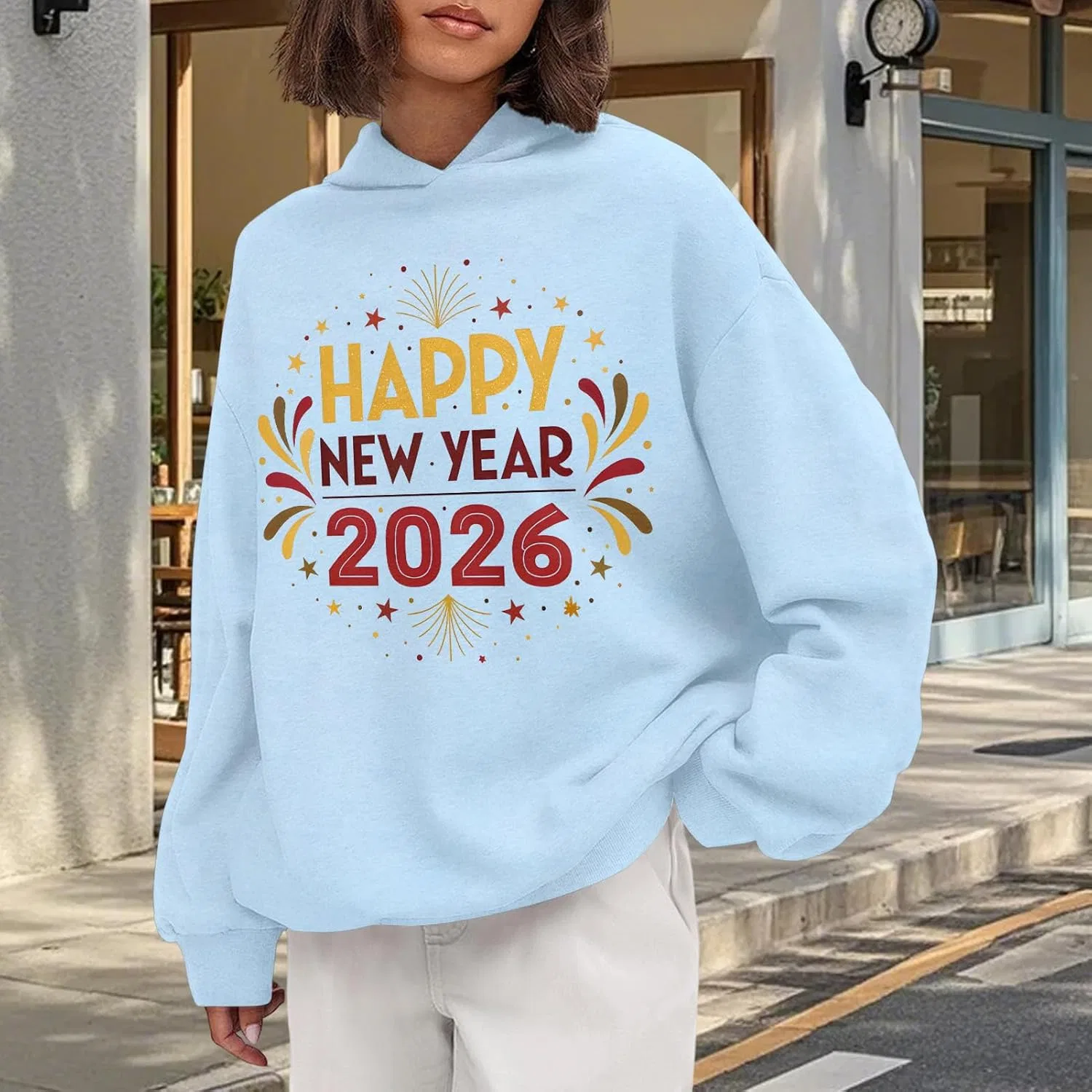 Толстовка женская с принтом Happy New Year 2026, Light Blue — фото 2