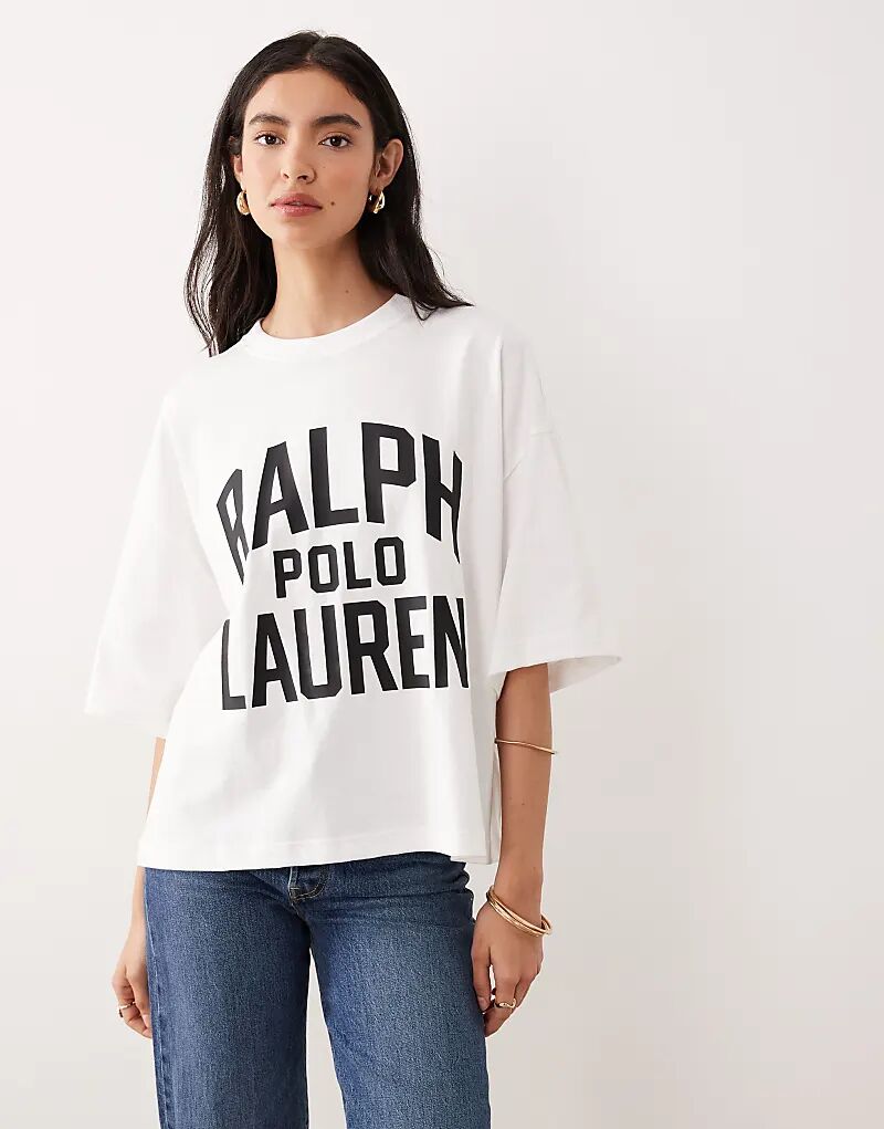 

Футболка Polo Ralph Lauren свободного кроя с принтом логотипа на груди, белого цвета