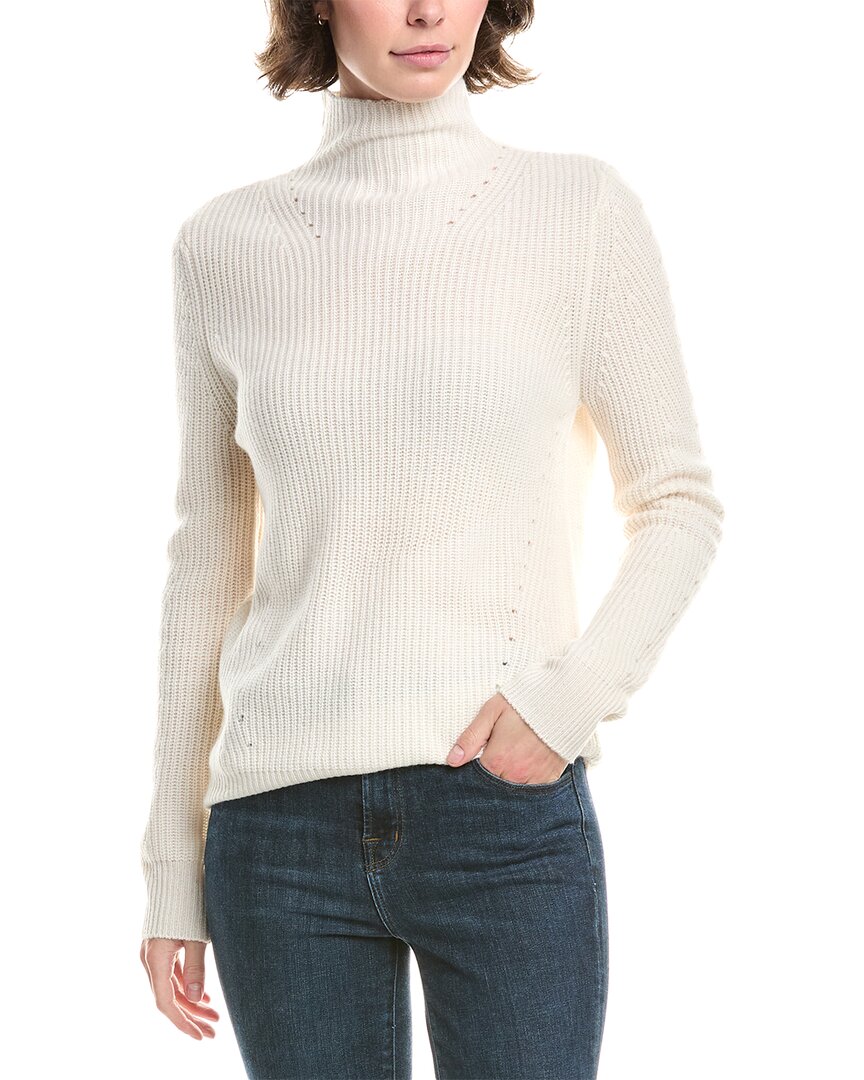 

Кашемировый свитер с воротником-воронкой и рубчатым узором Forte Cashmere, белый