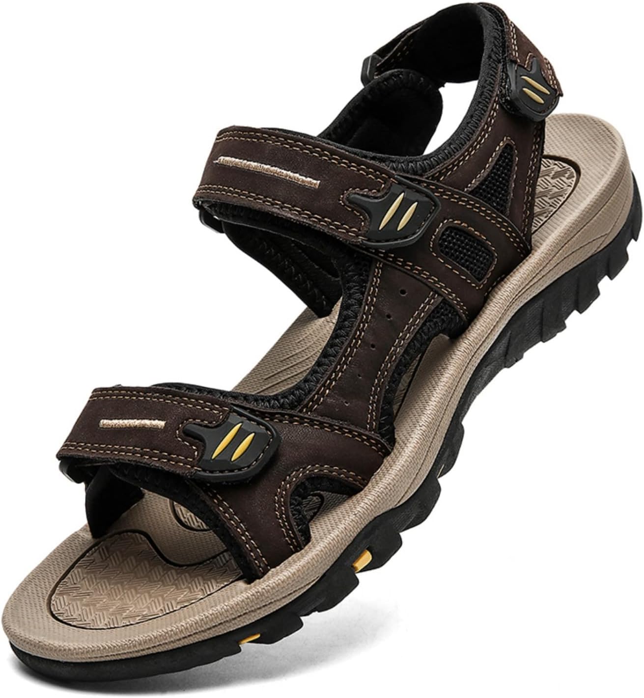 

Сандалии HESBITEUL для мужчин, водные туфли: сандалии для походов на липучке, коричневый