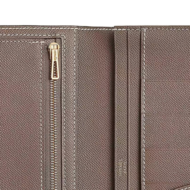 HERMES Кошелек Bearn из телячьей кожи Unisex 18 Etoupe Elephant Gray — фото 4