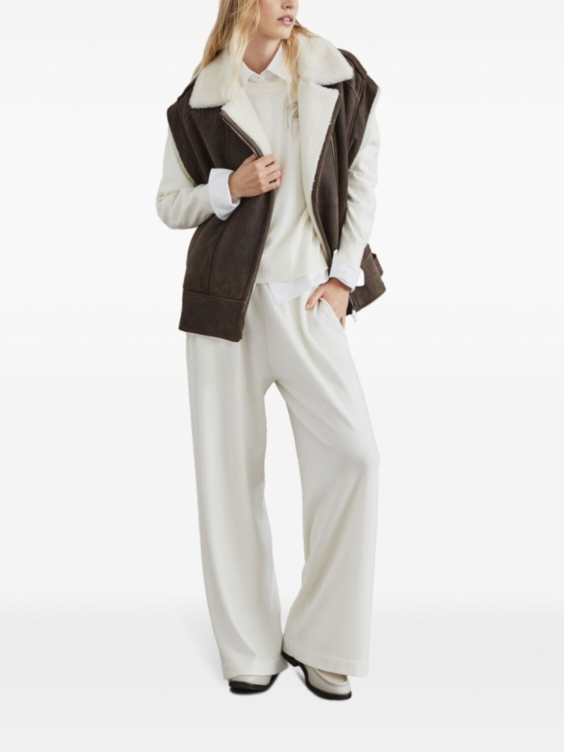 

Brunello Cucinelli кашемировые брюки широкого кроя, белый