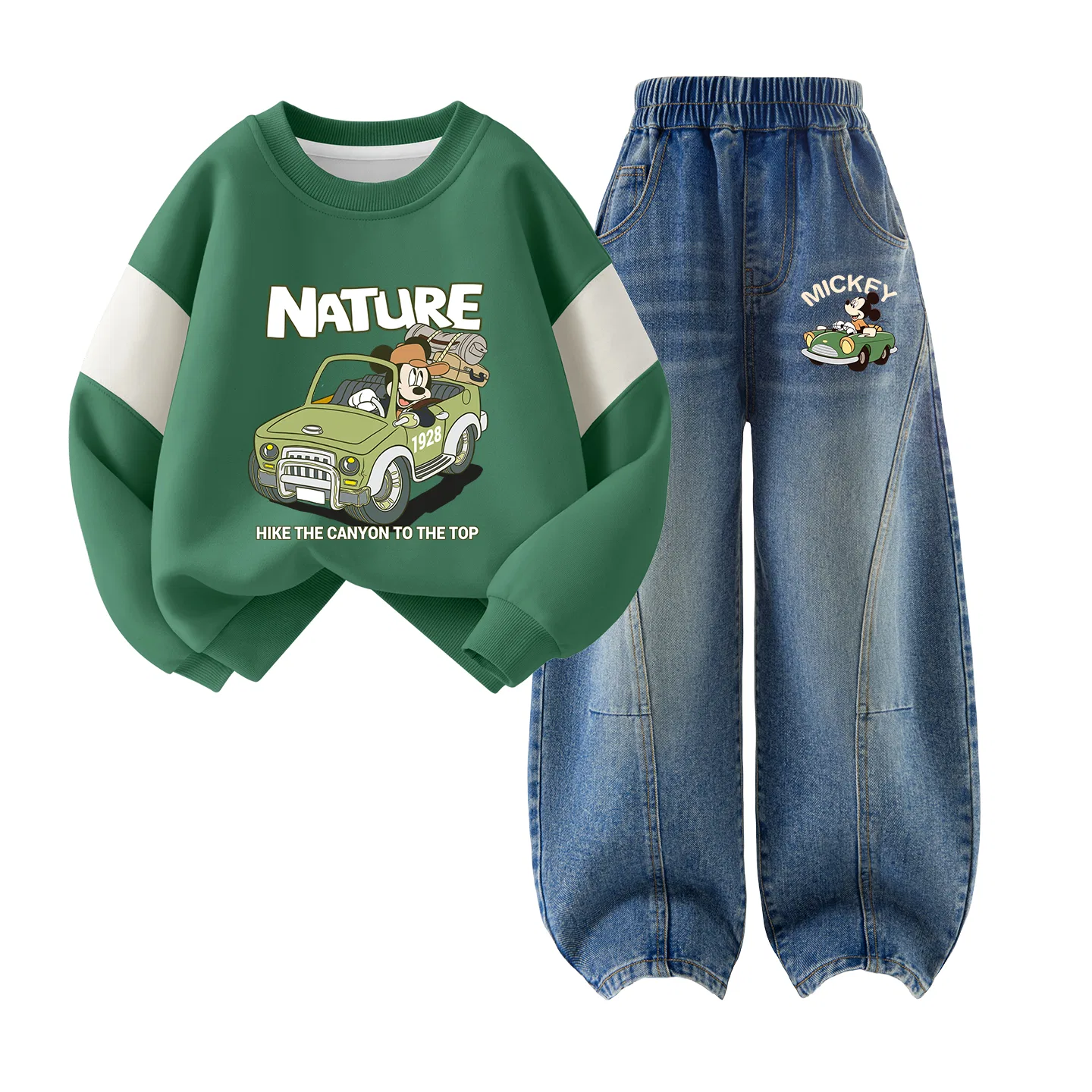 Детская спортивная одежда Casual с круглым вырезом Disney, Deep Forest Green+Dui Dunfeng Qi Denim Blue