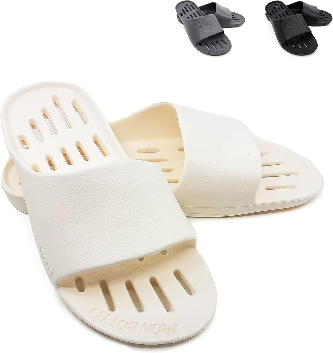 

Ультралегкие душевые шлепанцы Iron Bottle для мужчин и женщин для общежития. Нескользящие тапочки для спортзала и ванной из EVA-резины, белый