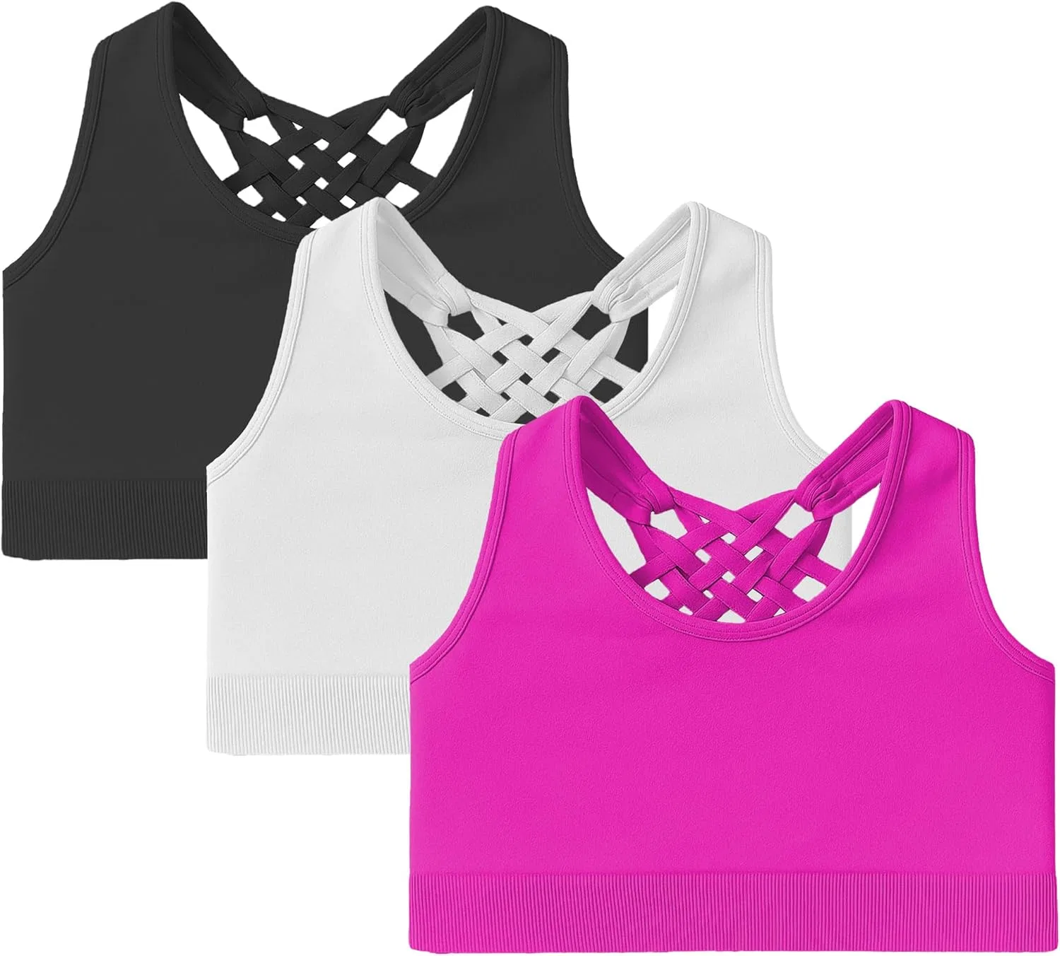 Топ-майка Kurve для девочек с открытой спиной, набор из 3 цветов, Black/White/Neon Fuschia Set