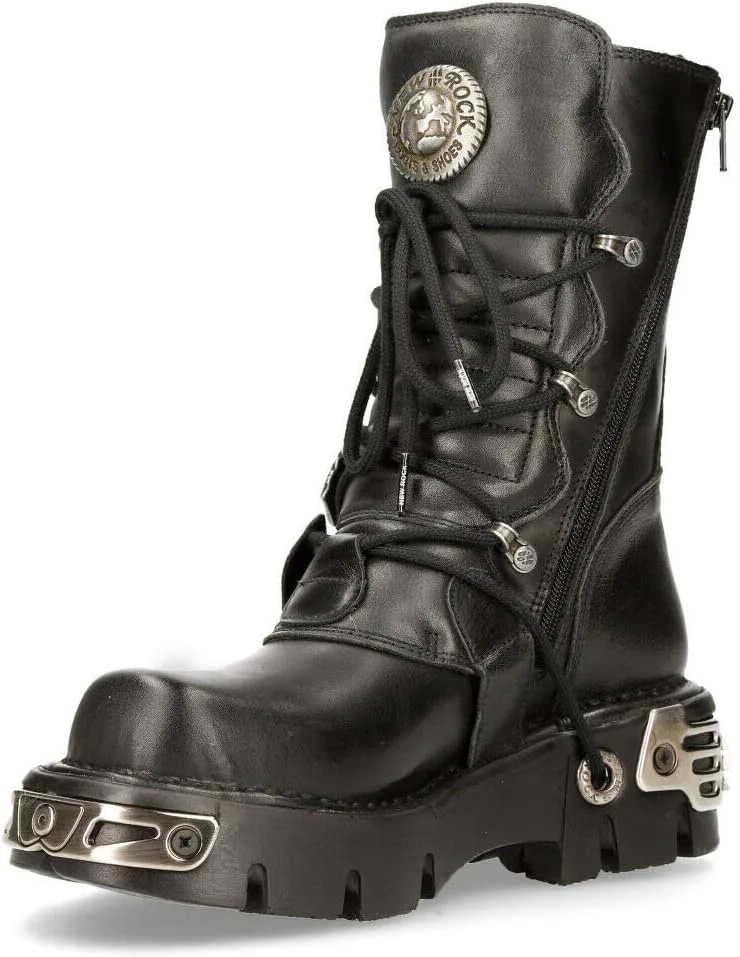 Мужские кожаные ботинки New Rock Metallic 391 Black Reactor с черепом, стиль готик-панк, серебряный — фото 3