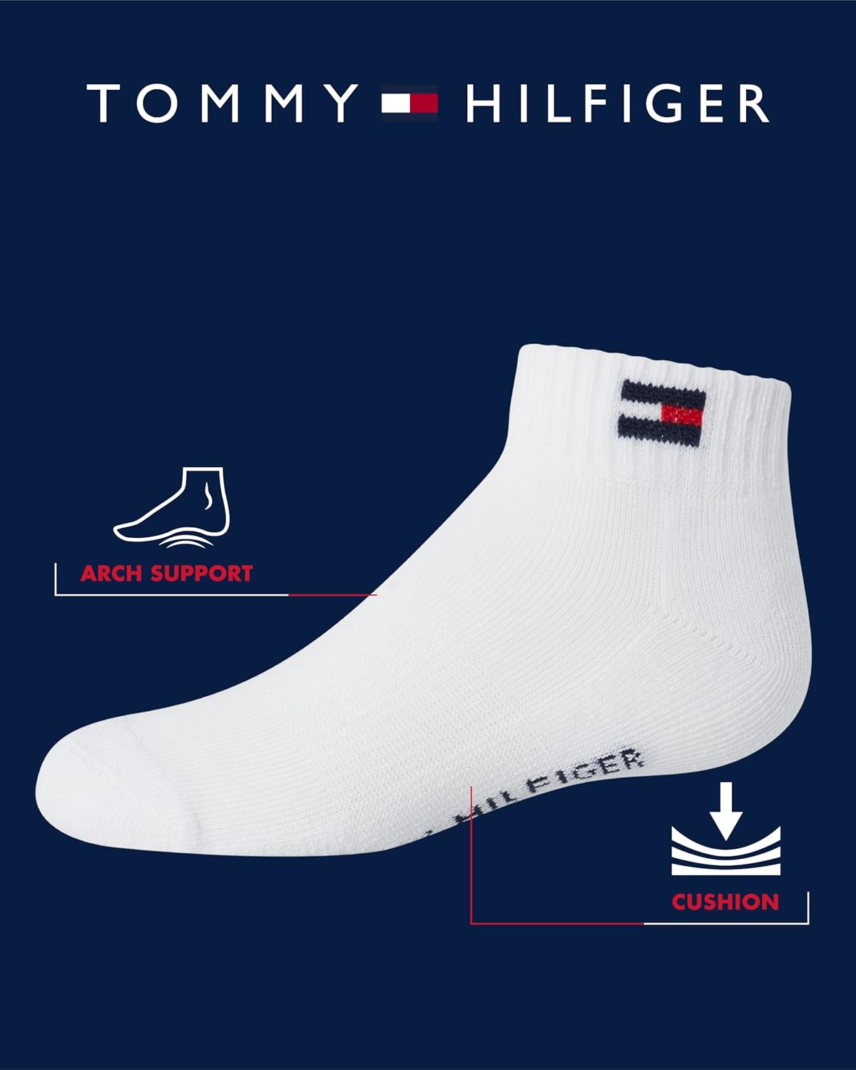 Спортивные носки для мальчиков Tommy Hilfiger - носки Performance Cushion Quarter Cut (6 шт.), Black — фото 2