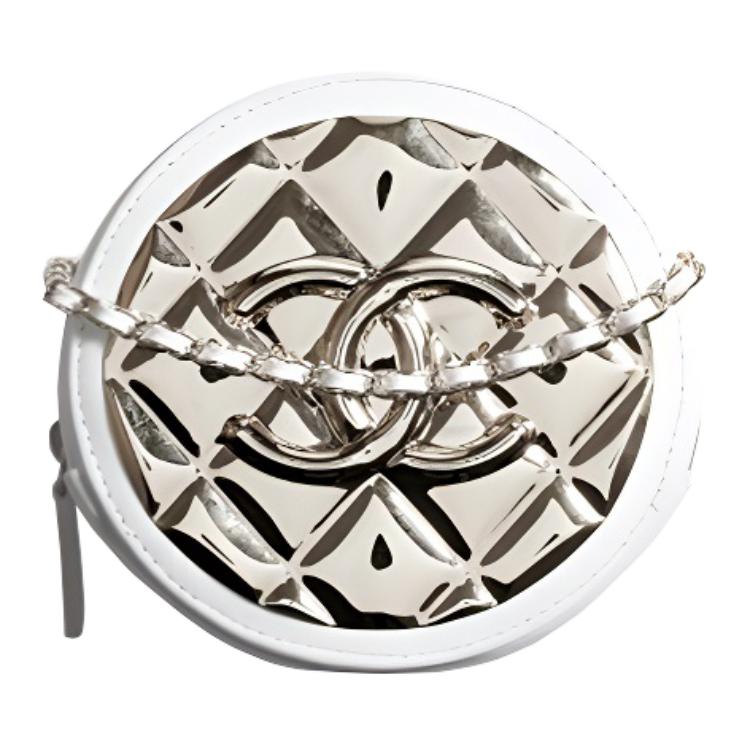 

CHANEL Кожаная круглая сумка, женская сумка через плечо silver