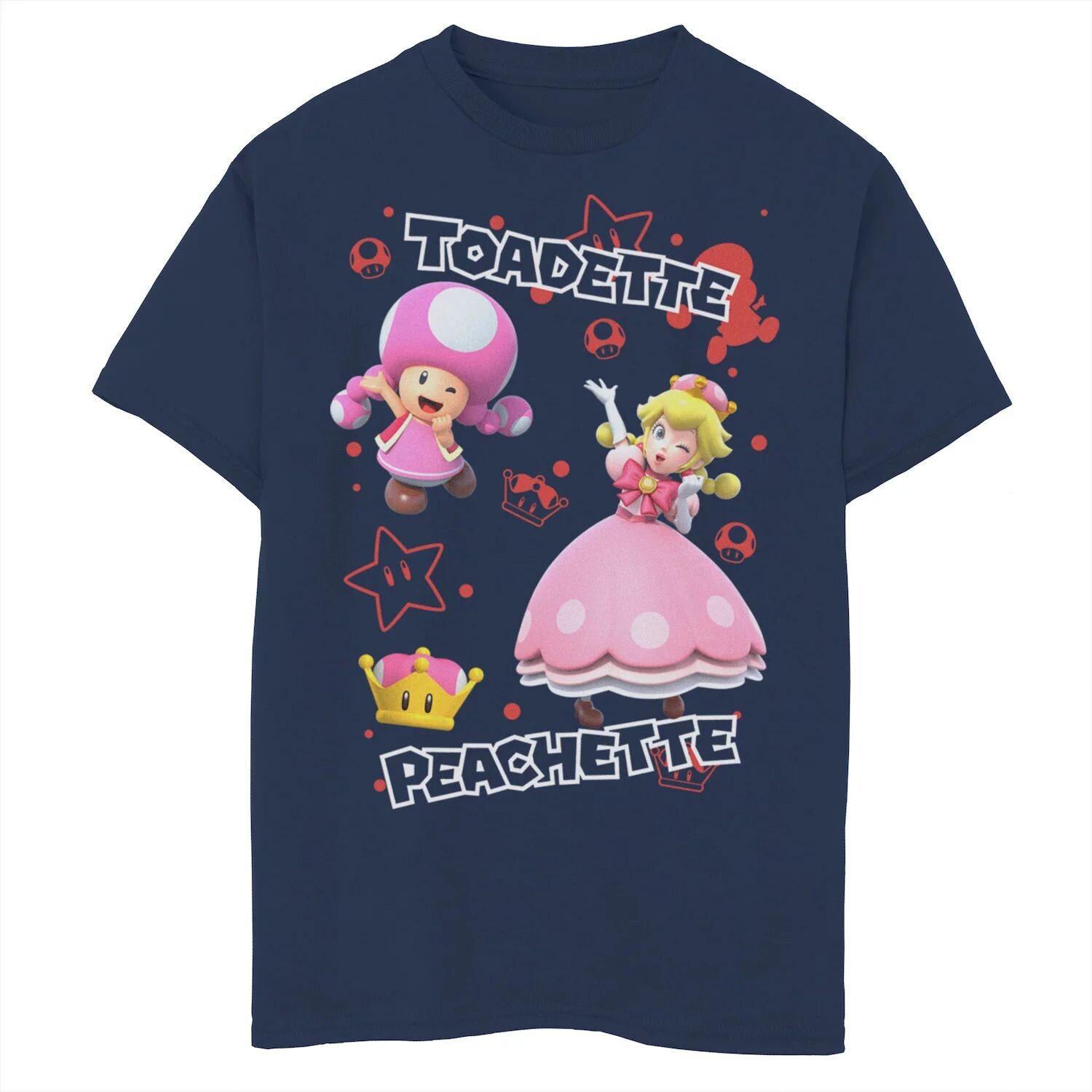 

Футболка с изображением коллажа и портрета Nintendo Super Mario Peachette And Toadette для мальчиков 8–20 лет Licensed Character