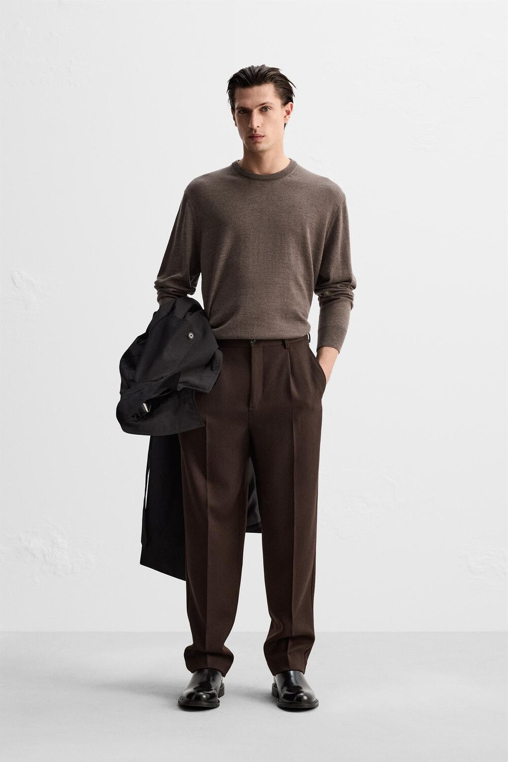 

Шерстяные плиссированные брюки ZARA, темно-коричневый