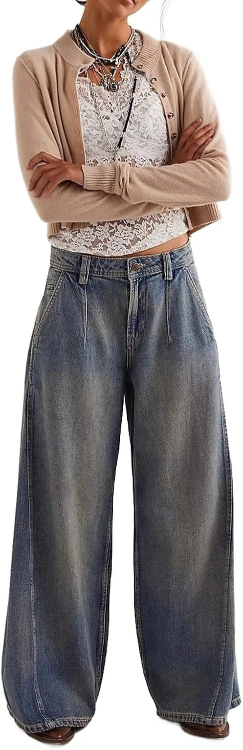 Женские джинсы Mid Rise Baggy Wide Leg Vintage Washed
