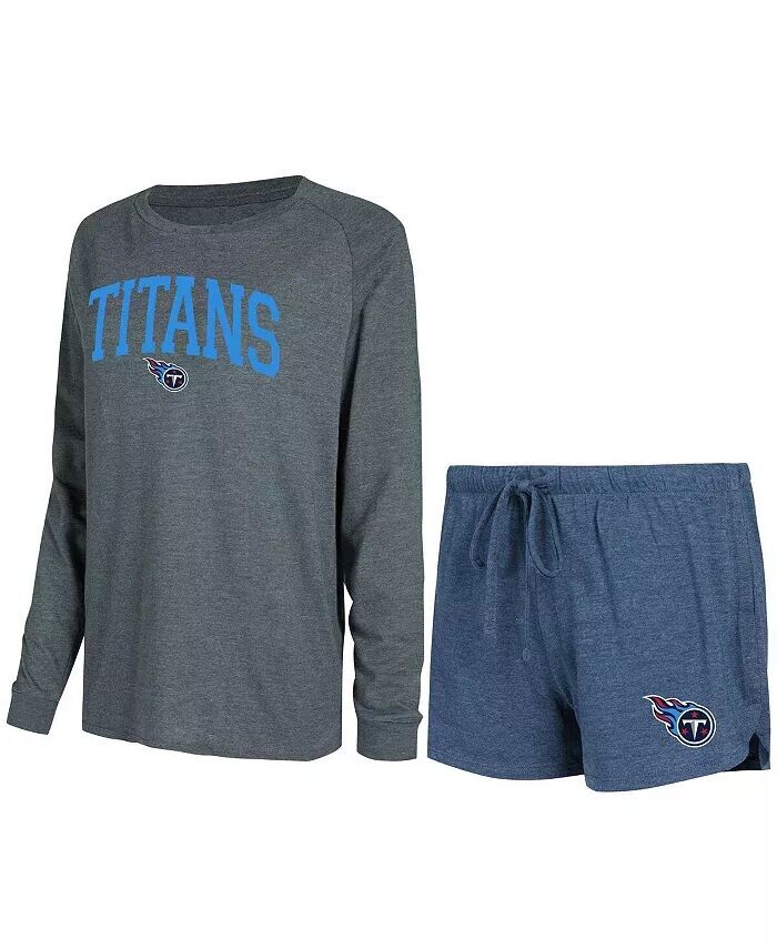 

Женский комплект из футболки с длинными рукавами и шорт Tennessee Titans Raglan темно-синего, угольного цвета Concepts Sport, синий