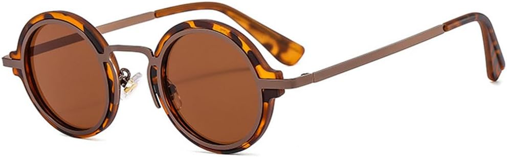 

Круглые солнцезащитные очки в стиле панк для мужчин и женщин - маленькие прозрачные линзы с градиентом - защита от УФ-излучения UV400 - легкие и удобные UYPTK, Leopard Tea